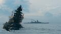 Scharnhorst moves on to its' next target after destroying an enemy Amagi.
